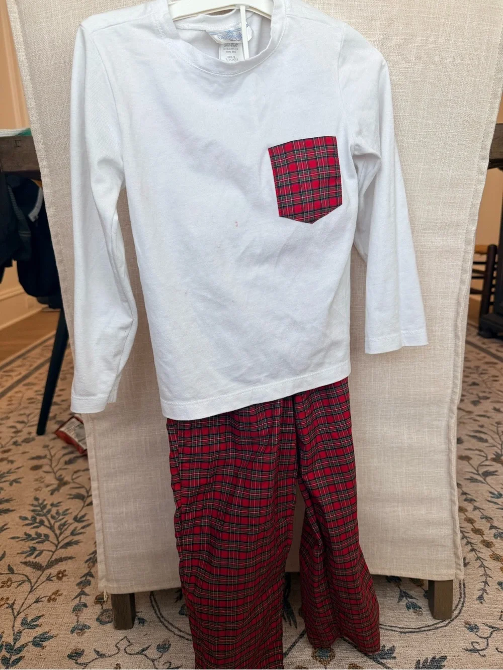Boys White Top & Red Plaid Pant Set with Pocket